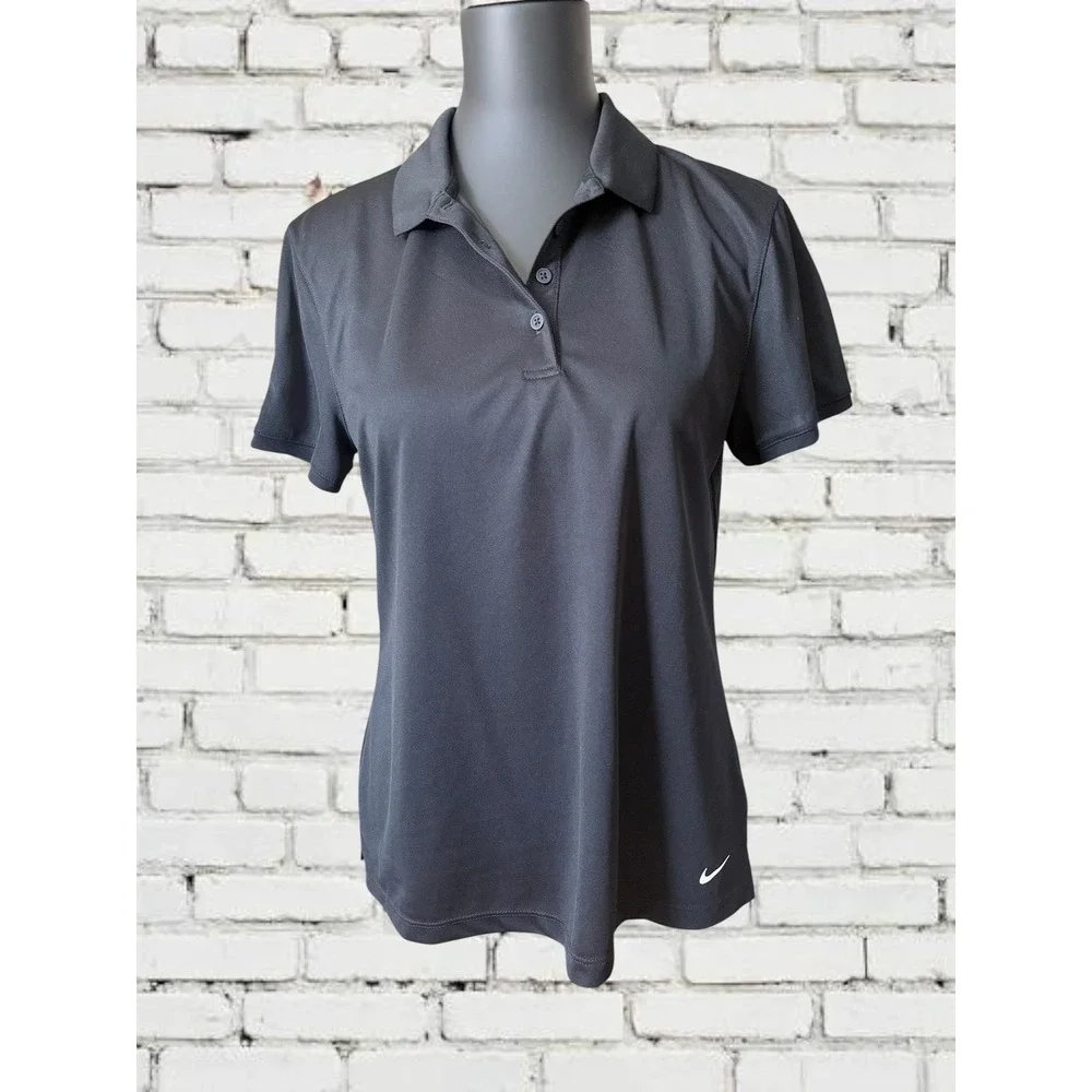 Nike Polo Shirt Womens Medium Black Dri-FIT Warwick Hills Golf Short Sleeve